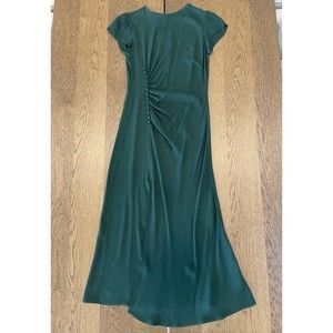 Reformation Frasier Dress Women’s Sz 4 Forest Green Button Leg Slit Short Sleeve